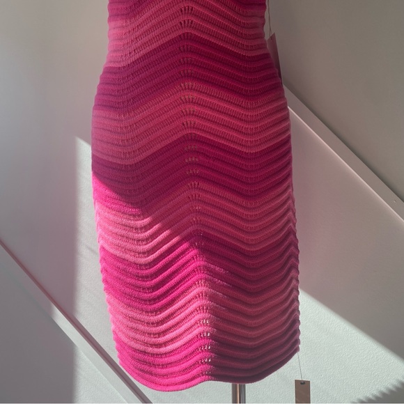 Reformation Genni Novelty Open Crochet Knit Dress  Fuschia/Flambé Stripe - S - Picture 7 of 13